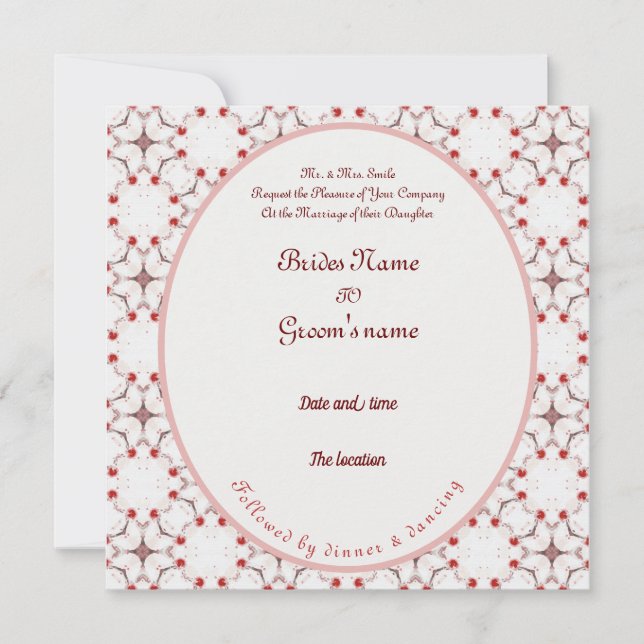 Convites cereja florescente casamento vermelho e branco ele (Frente)