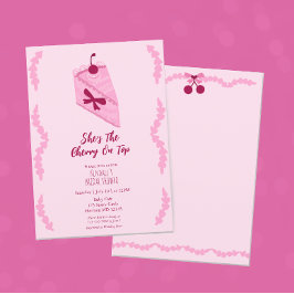 Convites Cereja no Chá de panela de tufo rosa superior