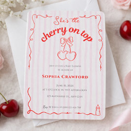 Convites Cereja no Topo Rosa Vermelho Cerejas Chás de Bebê