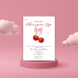 Convites Cereja rosa no chá de fraldas superior do arco