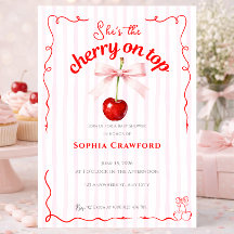 Cereja Vermelha no Topo Laço Rosa Cerejas Chá de B