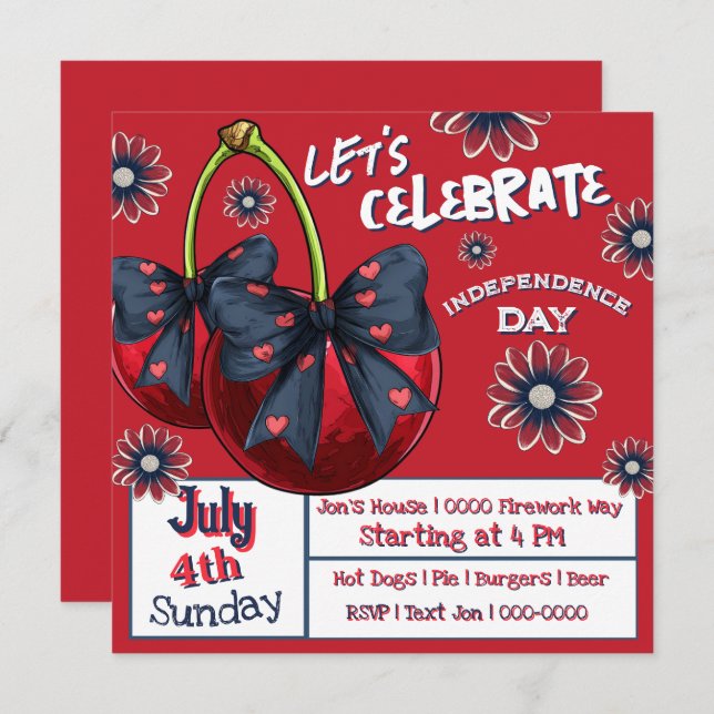 Convites Cerejas com Arcos coqueteiros Vermelho Branco e Az (Frente/Verso)