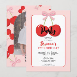Convites Cerejas Vermelhas com Arco Rosa Coquette Aniversár