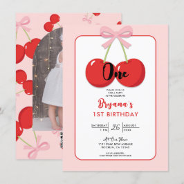 Convites Cerejas Vermelhas com Arco Rosa Coquette Aniversár