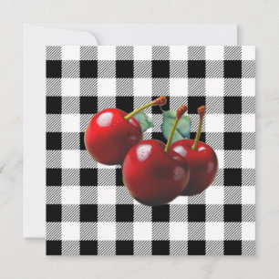 Convites Cerejas Vintage gingham preto e branco