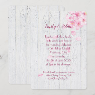 Convites cerejeiras cor-de-rosa em madeira casamento