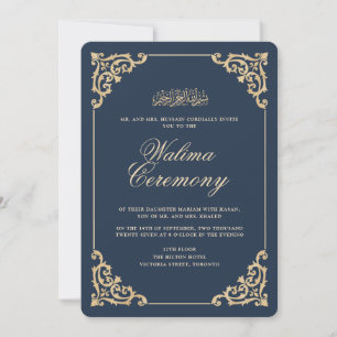 Convites Cerimônia Antiquada Vintage Barroca Navy Blue Wali