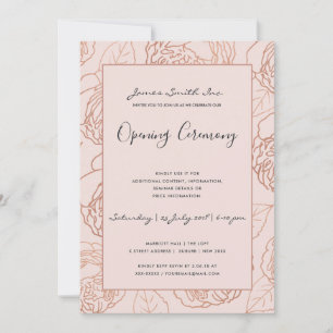 CONVITES CERIMÔNIA DE ABERTURA FLORAL DOURADA ROSE DE PINC