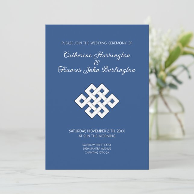 Convites Cerimônia de Casamento Budista Nó Sem Fim do Budis (Em pé/Frente)