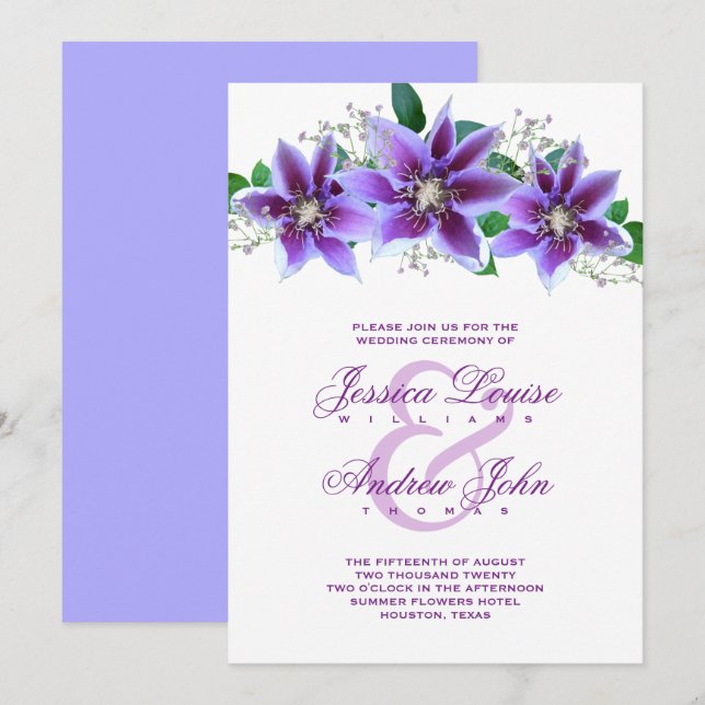 Convites Cerimônia de Casamento com Clematite Chique e Sofi (Frente/Verso)