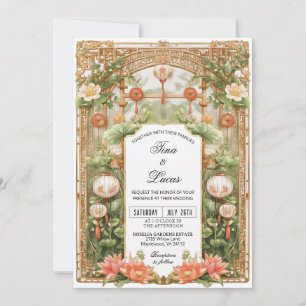 Convites Cerimônia de Casamento com Lótus e Lanterna Asiáti