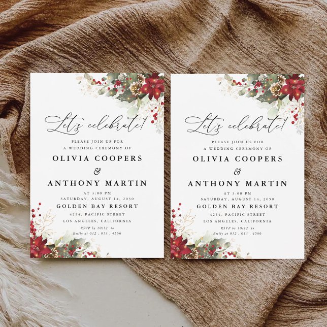 Convites Cerimônia de Casamento da Poinsettia Vermelha de N (Criador carregado)