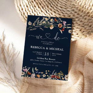 Convites Cerimônia de Casamento de Flores Selvagens marinho
