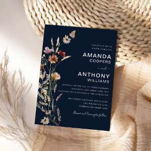 Convites Cerimônia de Casamento de Flores Selvagens marinho