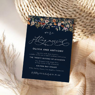 Convites Cerimônia de Casamento de Flores Selvagens marinho