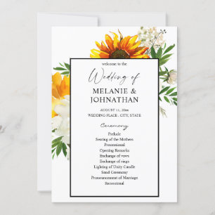 Convites Cerimônia de Casamento Floral de Artsy Sunflower