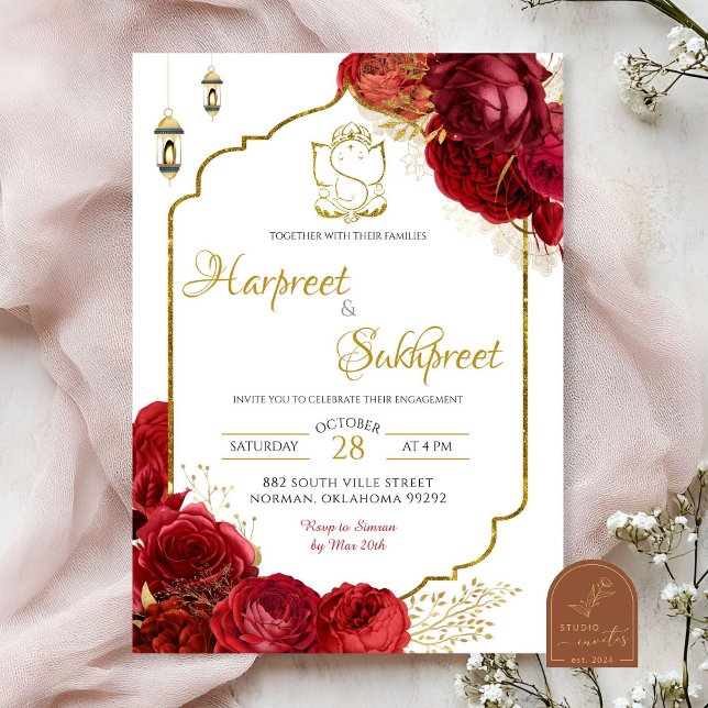 Convites Cerimônia de Casamento Floral de Rosas Vermelhas n (Criador carregado)