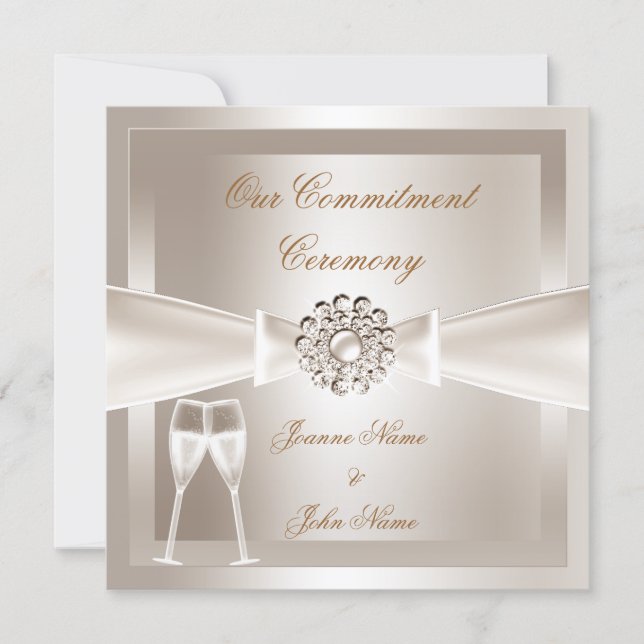 Convites Cerimônia de Compromisso Damask Creme Champanhe Br (Frente)