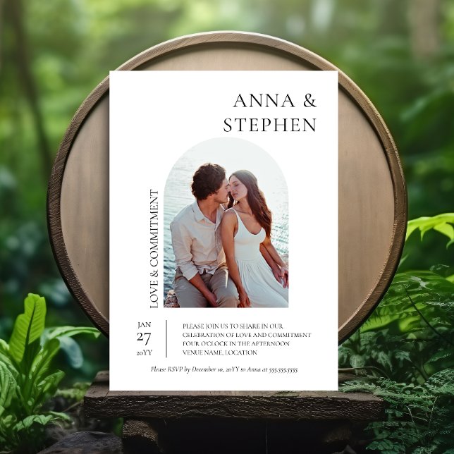 Convites Cerimônia de Compromisso de Foto de Elegância Simp (Simple elegance commitment ceremony or vow exchange party invitation front view.)