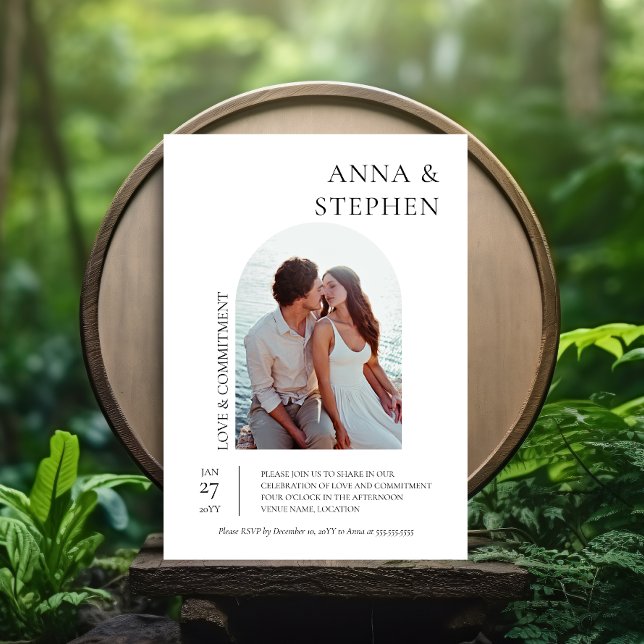 Convites Cerimônia de Compromisso de Foto de Elegância Simp (Simple elegance commitment ceremony or vow exchange party invitation front view.)