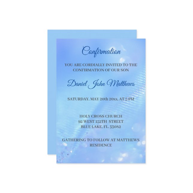 Convites Cerimônia de Confirmação de Azul Claro (Frente/Verso In Situ)