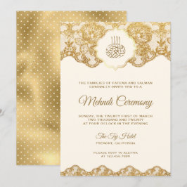 Convites Cerimônia de Creme e Gold Foil Lace Islâmica Mehnd