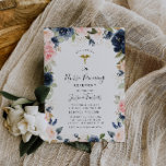 Convites cerimônia de descaroçamento de marinhos e de esfre<br><div class="desc">Este design apresenta o design floral marinho azul e cor-de-água rosa com cores e texto editáveis. Você pode personalizar o texto e as cores.</div>