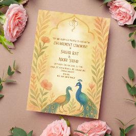 Convites Cerimônia de Engajamento Hindu Floral Pavão Indian