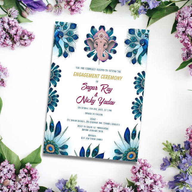 Convites Cerimônia de Engajamento Hindu Índia Pena de Pavão (Criador carregado)
