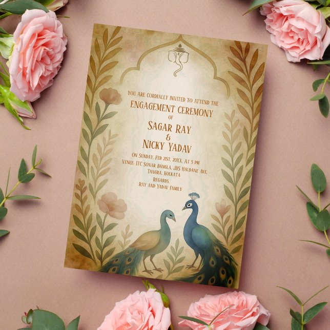 Convites Cerimônia de Engajamento Hindu Indiana Floral Pavã (Criador carregado)