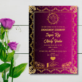 Convites Cerimônia de Engajamento Hindu Indiana Rosa e Dour