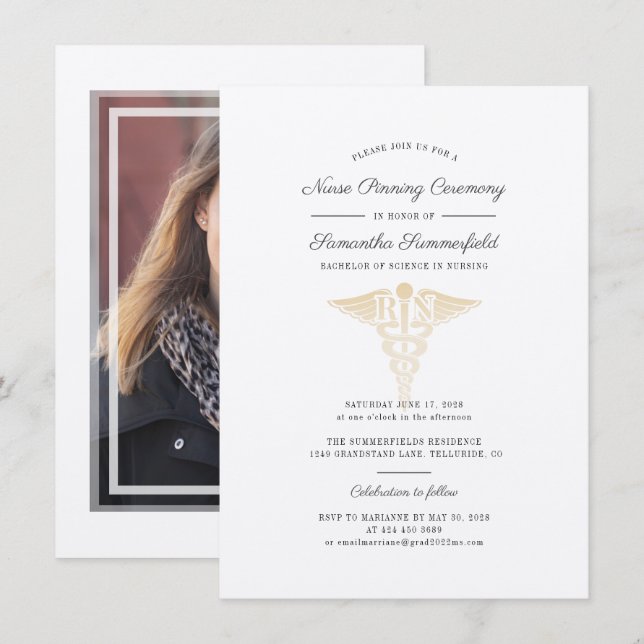 Convites Cerimônia de Graduação 2025 de Enfermeira Fotográf (Frente/Verso)