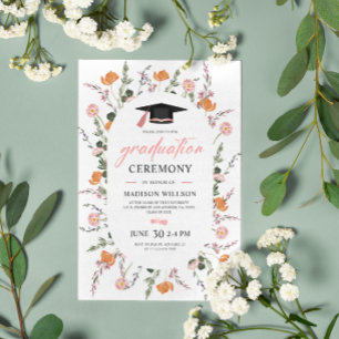Convites Cerimônia de Graduação Flores Selvagens Pink Black