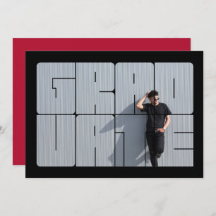 Convites Cerimônia de Graduação Vermelha com Letra Fotográf