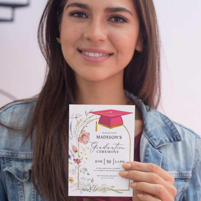 Convites Cerimônia de Graduação WildFlowers Formando Rosa C (Criador carregado)