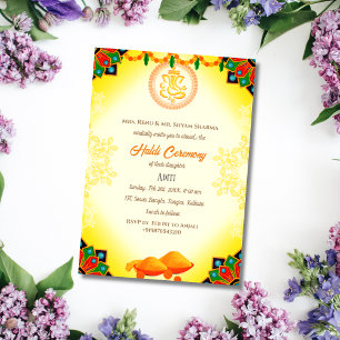 Convites Cerimônia de Haldi da Noiva Indiana Casal Hindu Ga
