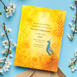 Convites Cerimônia de Haldi da Noiva Indiana Pavão Floral