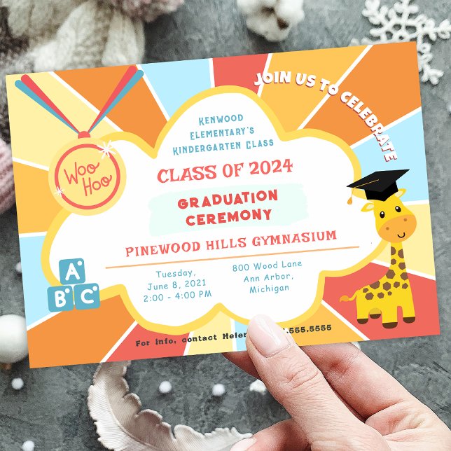 Convites Cerimônia de Licenciação de Pré-Escolas do Jardim  (Kindergarten Preschool Graduation Ceremony Invitation)