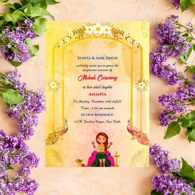 Convites Cerimônia de Mehndi da Noiva Indiana - Desenho de  (Criador carregado)