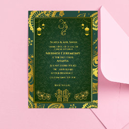 Convites Cerimônia de Mehndi da Noiva Indiana Desenho Doura