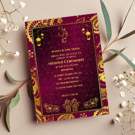 Convites Cerimônia de Mehndi da Noiva Indiana Desenho Doura
