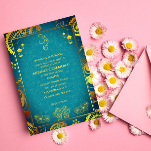 Convites Cerimônia de Mehndi da Noiva Indiana Desenho Doura