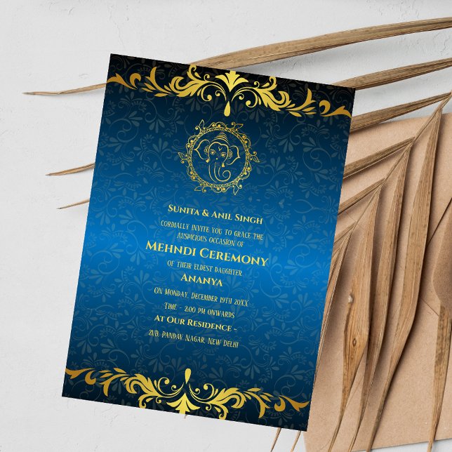 Convites Cerimônia de Mehndi da Noiva Indiana Desenho Doura (Criador carregado)