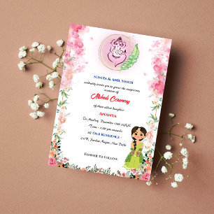 Convites Cerimônia de Mehndi da Noiva Indiana Ganesha Flora