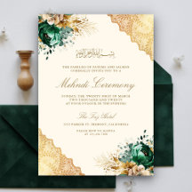 Cerimônia de Mehndi Muçulmana com Renda Dourada Fl