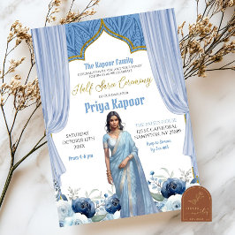 Convites Cerimônia de Menina Indiana com Meia Saree Azul Fl