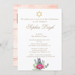 Convites Cerimônia de Naming de Bebês Hebraico Rapariga Rus
