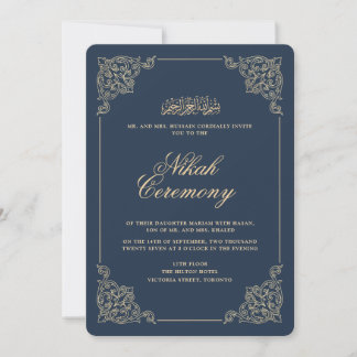Convites Cerimônia de Nikah Antiga Azul Naval Barroca Vinta