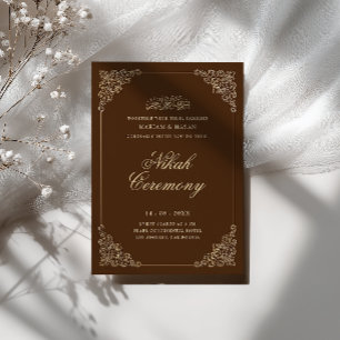 Convites Cerimônia de Nikah Barroco Antigo Dourado Marrom R