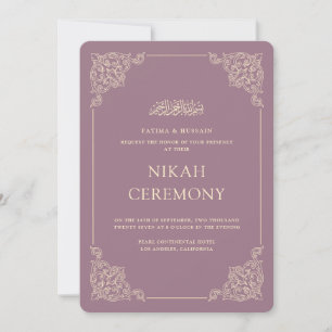 Convites Cerimônia de Nikah Barroco Antigo Dourado Roxo Emp